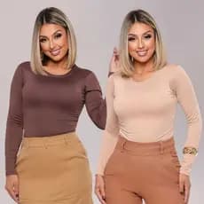 kit 2 Blusas Femininas Manga Longa Blusinha Manga Comprida de Compressao Suplex blusa de Frio