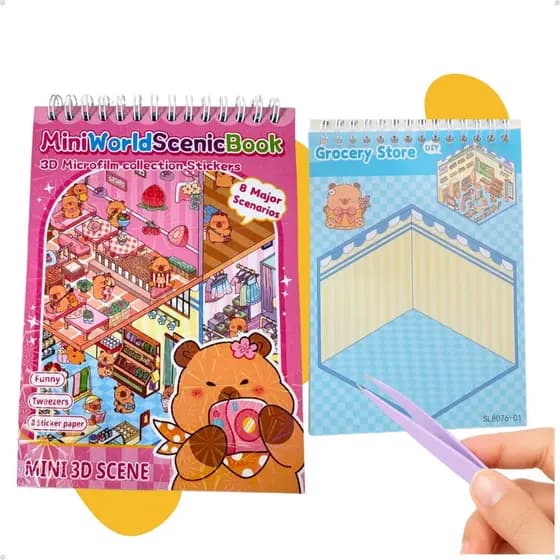 Livrinho ou cartela de adesivo 3d ate 8 cenários diferentes diy mais pinça presente dia das crianças