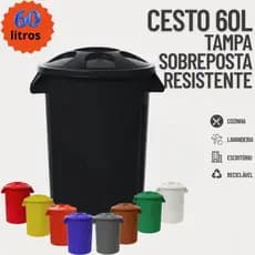 Lixeira Plástica Com Tampa Capacidade 60 Litros Resistência Alta Cor Preta baude