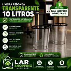 Lixeira Redonda com  transparente Anel de Pressão 10 Litros banheiro conzinha pia Escritorio Casa