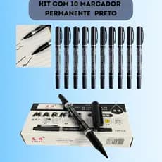 Kit 10 Marcador Permanente - PretaCanetão Resistente à água Multiuso Caneta para retroprojeto Pincel Canetão papel vidro