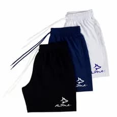 KIT 3 SHORTS ALPHA CO ESCRITA LOBO ALFA GEOMETRICO TREINO BERMUDA TACTEL ELASTANO DRY FIT