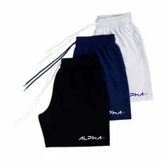 KIT 3 SHORTS ALPHA CO ESCRITA LOBO ALFA GEOMETRICO TREINO BERMUDA TACTEL ELASTANO DRY FIT