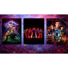 Kit 3 Quadros Stranger Things MDF 21x15cm Decoração Geek Quarto Sala com Fita Dupla Face