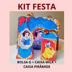 Kit Festa Branca de Neve Personalizado – Caixa Milk, Pirâmide e Bolsinha – Lembrancinhas para Festa Infantil – Decoração
