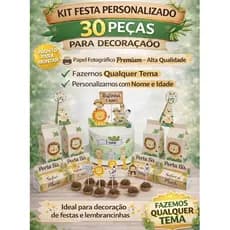 Kit Festa Personalizado 30 Peças – Papelaria Personalizada Qualquer Tema – Decoração Festa na Mesa Infantil
