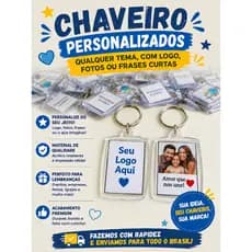 Kit Chaveiro Personalizado com Logo, Foto ou Frase | Qualquer Tema | Lembrancinha, Festa e Presente
