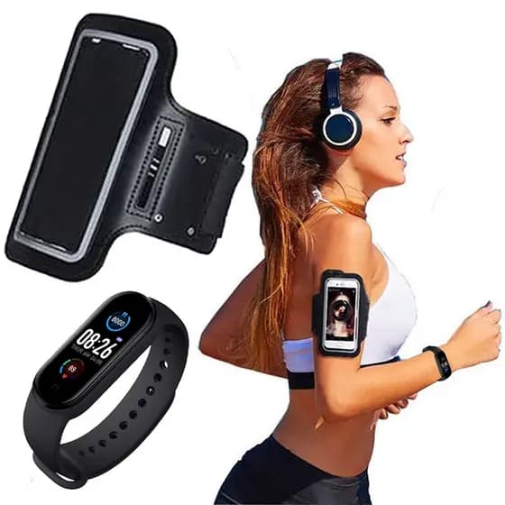 Braçadeira Capa de Corrida + Relógio Inteligente Smart M7 Esportivo
