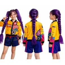 Fantasia Guerreiras Kpop com Trança Infantil Rumi Guerreira K-pop Luxo