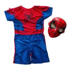 Fantasia Infantil Roupa Homem Aranha Curto com Máscara de plástico