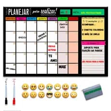 Quadro lousa Planejamento Mensal Planner 40x60 Metal