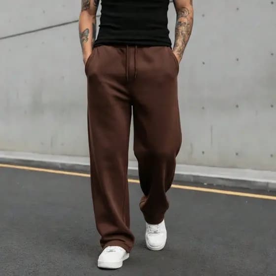 Calça Moletom Wide Leg Masculina Para O Inverno Sem Estampa Perna Larga Confortável Estilosa Algodão