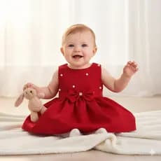 Vestido Bia Infantil Verão para Festa Roupa Bebê Menina Luxo com Laço Vermelho