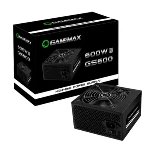 Fonte Gamemax GS600, 600W, 80 Plus White, PFC Ativo, Com Cabo, Preto - GS600