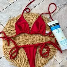 Biquini Cortininha Franzido Marquinha Bronze ideal para praia Biquini Feminino