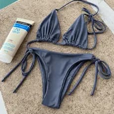 Biquini Cortininha de Amarração Cinza Chumbo Praia Piscina dental biquini feminino para marquinha