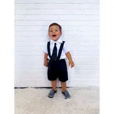 Poderoso Chefinho Conjunto Social Camisa Shorts Suspensório Gravata Casamento Batizado Jardineira