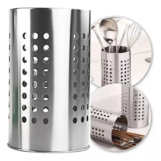 Porta Talheres Inox Organizador bancada Cozinha Grande vazado inox preto Porta utensílios