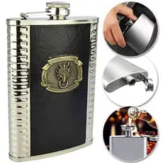 Cantil Inox Frasco Garrafa Whisky Bolso Bar Portátil Couro de Luxo