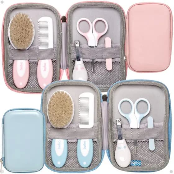 Kit Higiene Completo Pente Escova Cerdas Naturais Macias Tesoura Cortador Lixas + Case