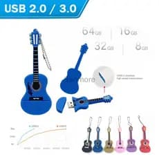 Pen Drives Usb 2.0 1GB 8GB 16GB 32GB 64GB 128GB Memory Stick Armazenamento Forma Guitarra Silicone Flash Drive Memória