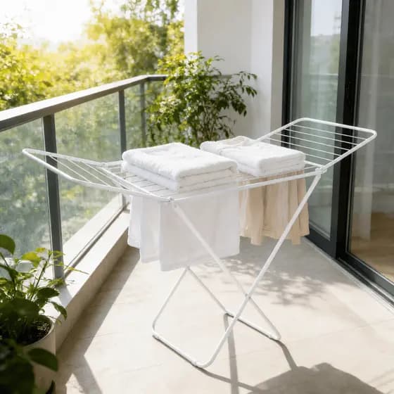 Varal de Chão Grande Com Abas em Aço Reforçado Branco