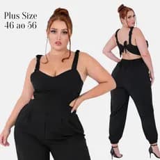 Macacão Plus Size Feminino Soltinho Jogger Macacao Costa Nua Decote Tecido Crepe G1 G2 G3