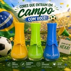 Kit 3 Esmaltes Cremosos Miss Artística 14ml Amarelo Verde Azul Secagem Rápida