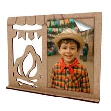 Porta-Retrato Junina MDF Cru 22x21cm – Ideal p/ Fotos, Mesas Temáticas e Lembrancinhas