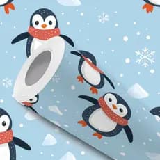 Papel de Parede Adesivo Resistente Pinguins Cachecol e Neve Fácil Aplicação