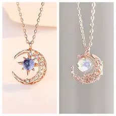 Elegante Colar Estrela Lua Feminino Zircônio Pingente Brilhante