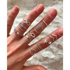 Bohemia 12 peças folha de prata antiga pena flecha pentagrama conjunto de jóias conjunto de anel feminino