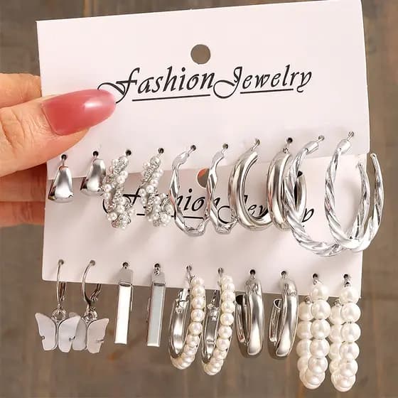 S925 Agulha De Prata Conjunto de brincos de argolas círculo de pérola vintage borboleta kit brincos femininos