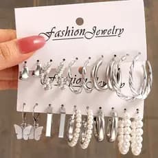 S925 Agulha De Prata Conjunto de brincos de argolas círculo de pérola vintage borboleta kit brincos femininos