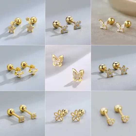 2 Pçs Anti-Alérgico Helix Orelha Piercing Brincos Para Mulheres Zircão Coração Borboleta Tragus Cartilagem Acessórios