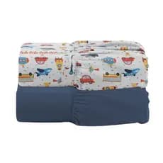 Kit 2 Lençol Berço Desmontável Portátil Chiqueirinho Estampado/Liso Elástico Carrinho/Astronauta 400 Fios