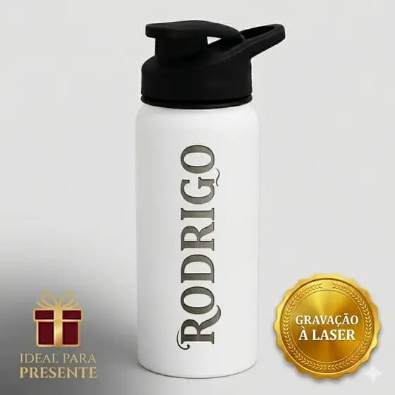Garrafa Alumínio 650ml PERSONALIZADA com Nome Gravação Laser Squeeze Premium