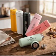Garrafa Térmica PERSONALIZADA 300ml Portátil Compacta Com Infusor De Chá