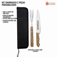 Kit Churrasco Inox Personalizado Nome Gravado Laser + Estojo Luxo Presente Dia Dos Pais Aniversário