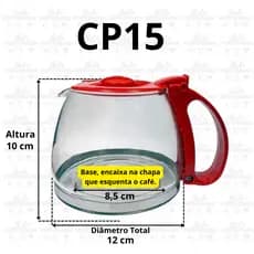 Jarra CP15 Cafeteira Britânia 15 Xícaras/Cafés VIDRO RESISTENTE Cor Vermelha