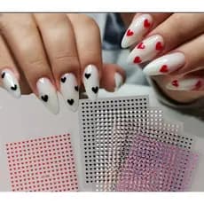 Cartelas Adesivos de Unhas Corações/Estrelas Pequenos Preto, Branco, Rosa, Vermelho, Prateado e Holográfico|Nair Art ou