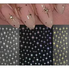 Cartela de Adesivos para Unhas Estrelinhas Douradas e Prateadas