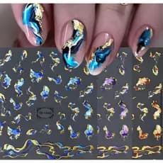 3 Cartelas de Adesivos de Unhas Mármore Dourado – Azul, Roxo e marrom avermelhado- Nail Art