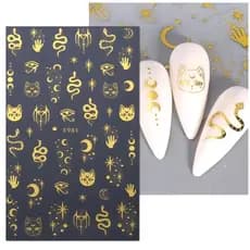 Kit 4 Cartelas Grandes de Adesivos de Unhas Douradas Místicas – Detalhes Elegantes e Místicos - Nail Art