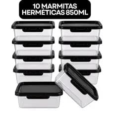Kit 10 Marmitas com Travas 850ml BPAFREE Pote Plástico Freezer Microondas Fitness Refeição Alimento