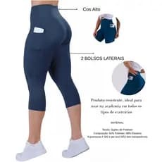 Calça Corsário Com Bolso Suplex Fitness Cintura Alta