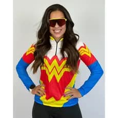 CCamisa Para Ciclista Feminina MTB Manga Longa Pro Tour Mulher Maravilha Com Protecao UV 50