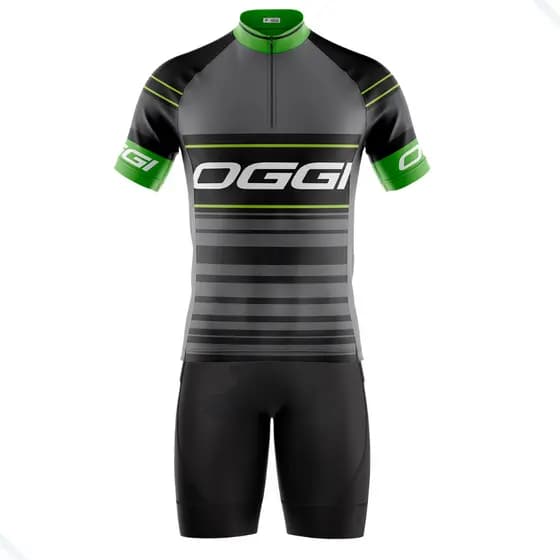 CONJUNTO CICLISMO MASCULINO BERMUDA E CAMISA OGGI CINZA COM BOLSOS UV 50+