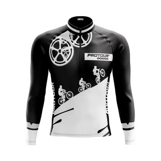 Camisa Ciclismo Camiseta Ciclista Roupa de Ciclismo Masculina Manga Longa Respeite o Ciclista Preta Com Bolsos UV 50+