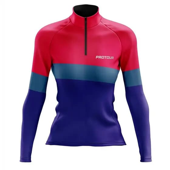 Camisa Ciclismo Feminina Dry Fit com Proteção UV Bike MTB Speed Ingra Rosa e Azul